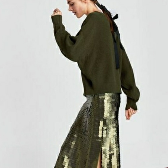 Zara | Sweaters | Zara Olive Green Tie 